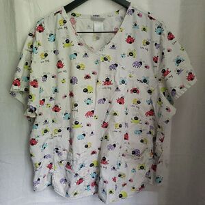 Scrubstar Scrub Top Ladybug Scrubs Love Bug Medical Vet Dental Women's XL *FLAW